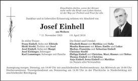 Traueranzeige Josef Einhell