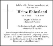 Traueranzeige Heinz Haberland