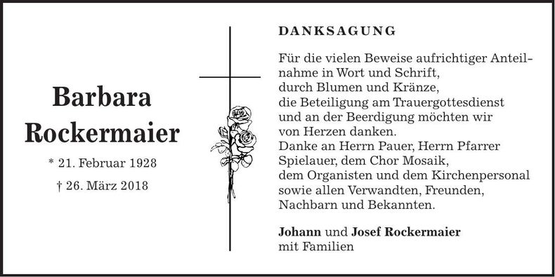 Traueranzeige Barbara Rockermaier