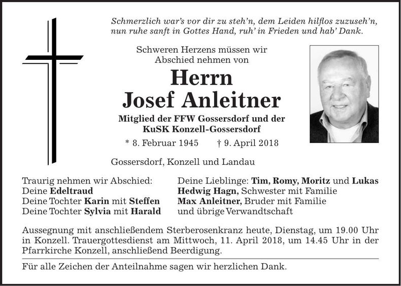 Traueranzeige Josef Anleitner