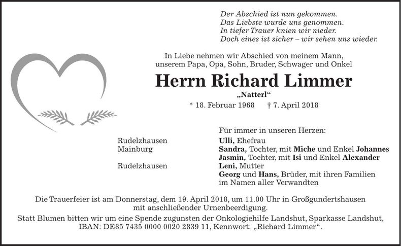 Traueranzeige Richard Limmer