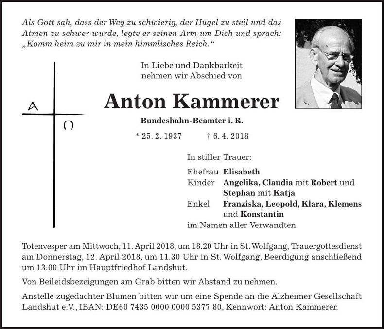 Traueranzeige Anton Kammerer