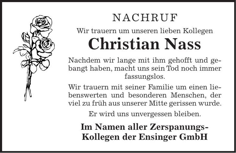 Traueranzeige Christian Nass