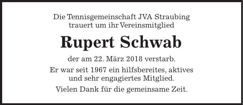 Traueranzeige Rupert Schwab