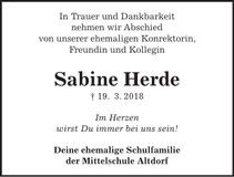Traueranzeige Sabine Herde