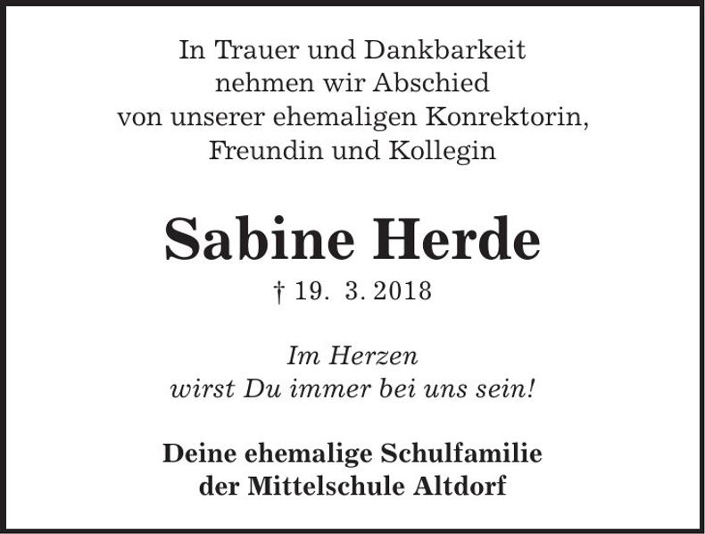 Traueranzeige Sabine Herde