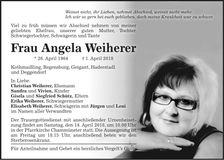 Traueranzeige Angela Weiherer