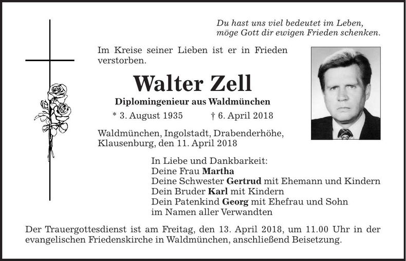 Traueranzeige Walter Zell