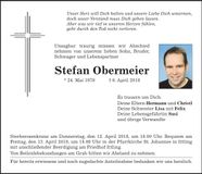 Traueranzeige Stefan Obermeier