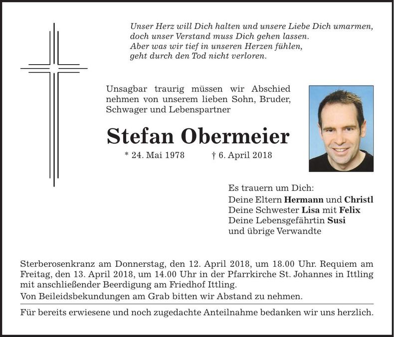 Traueranzeige Stefan Obermeier