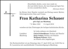 Traueranzeige Katharina Schauer