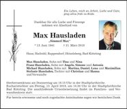Traueranzeige Max Hausladen