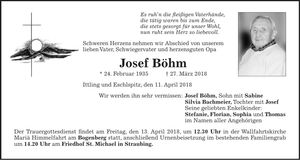 Traueranzeige Josef Böhm