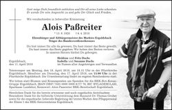 Traueranzeige Alois Paßreiter