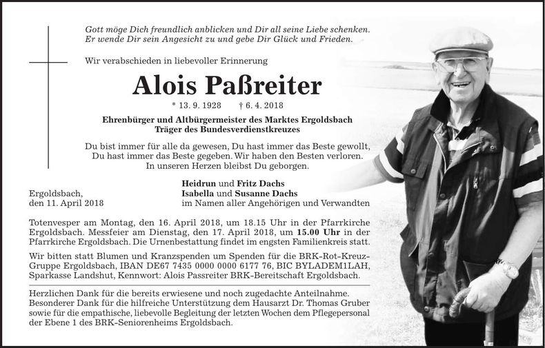 Traueranzeige Alois Paßreiter