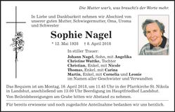 Traueranzeige Sophie Nagel