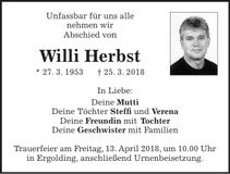 Traueranzeige Willi Herbst