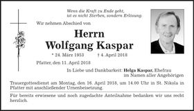 Traueranzeige Wolfgang Kaspar
