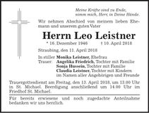 Traueranzeige Leo Leistner