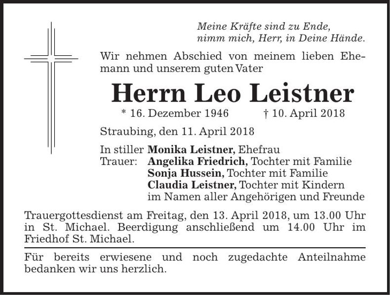 Traueranzeige Leo Leistner