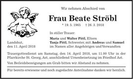 Traueranzeige Beate Ströbl
