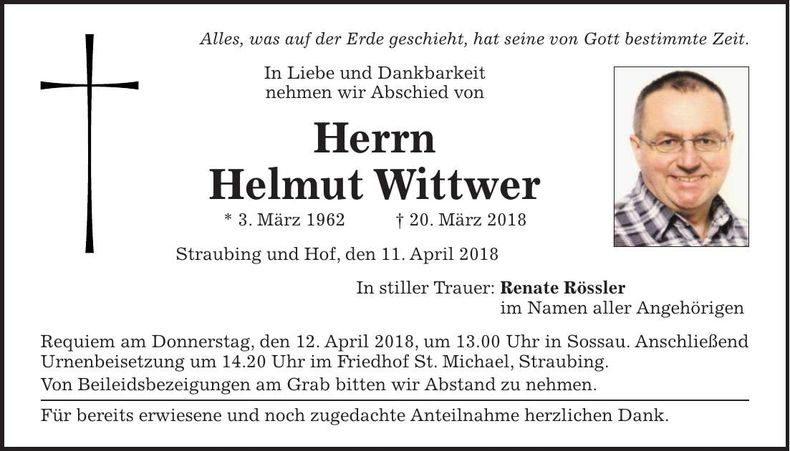 Traueranzeige Helmut Wittwer