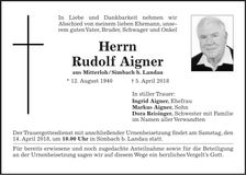 Traueranzeige Rudolf Aigner