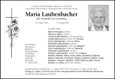 Traueranzeige Maria Laubenbacher
