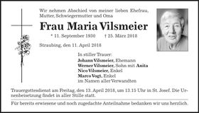 Traueranzeige Maria Vilsmeier