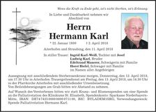 Traueranzeige Hermann Karl