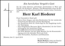 Traueranzeige Karl Biederer