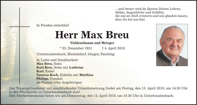 Traueranzeige Max Breu