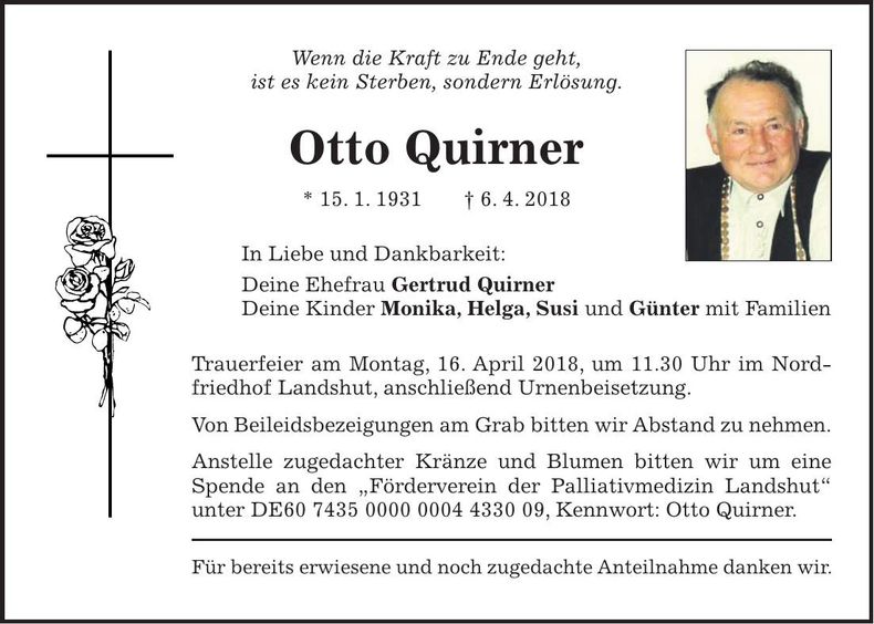 Traueranzeige Otto Quirner