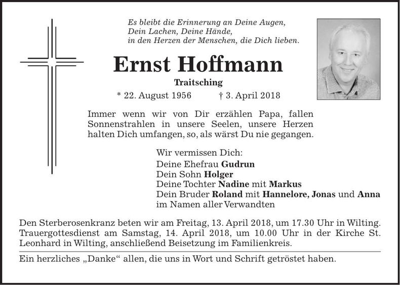 Traueranzeige Ernst Hoffmann
