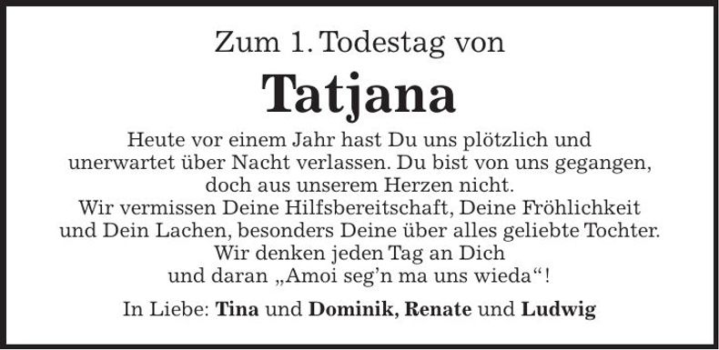 Traueranzeige Tatjana Sorgatz
