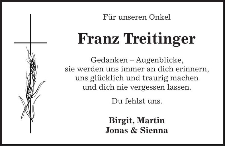 Traueranzeige Franz Treitinger