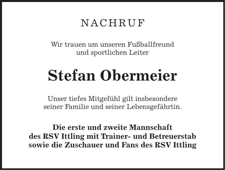 Traueranzeige Stefan Obermeier