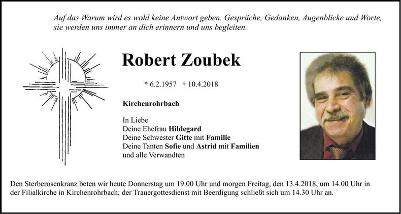 Traueranzeige Robert Zoubek