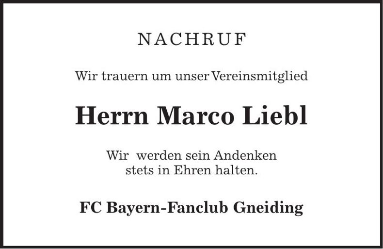 Traueranzeige Marco Liebl