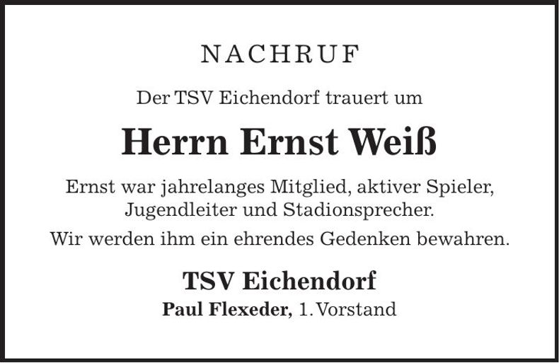 Traueranzeige Ernst Weiß