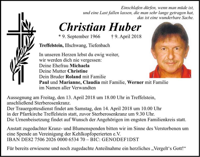 Traueranzeige Christian Huber