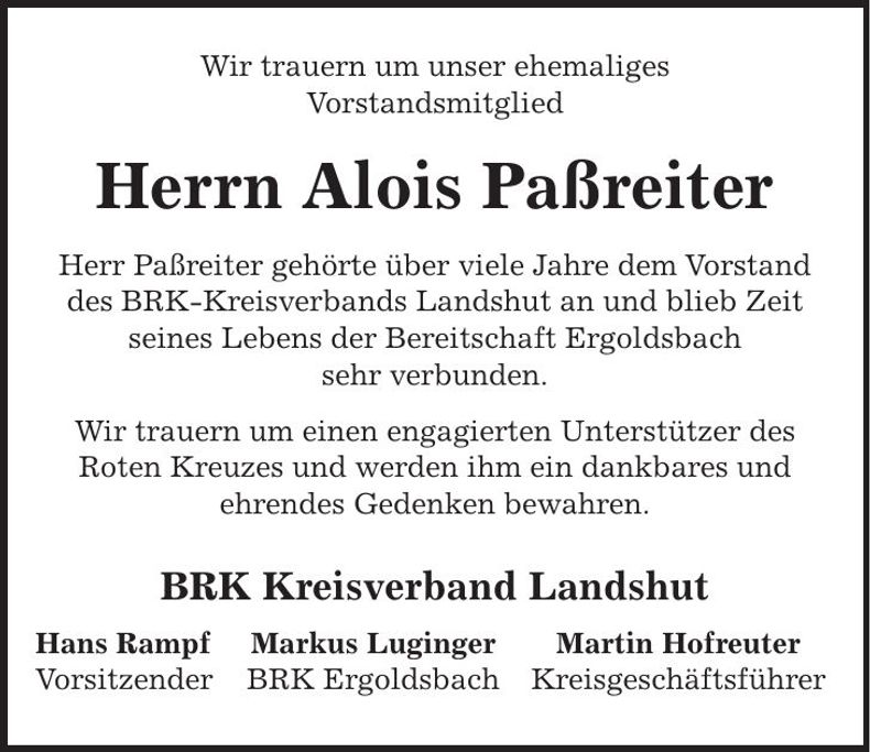 Traueranzeige Alois Paßreiter