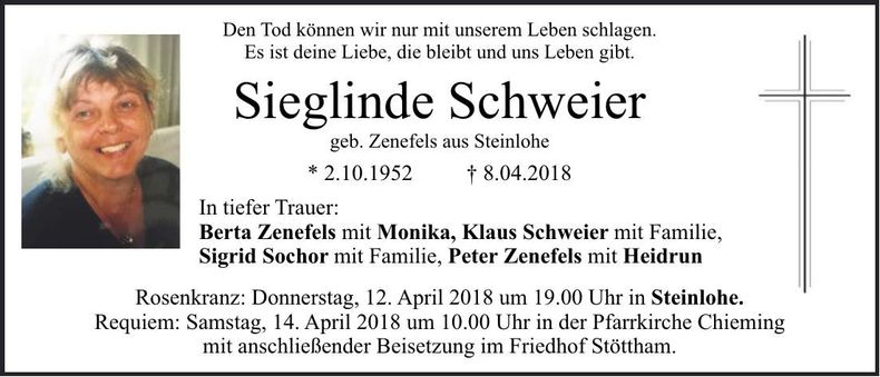 Traueranzeige Sieglinde Schweier