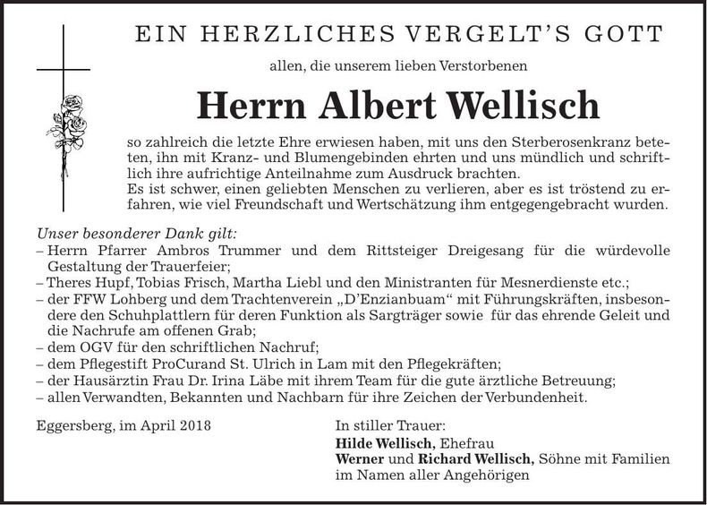 Traueranzeige Albert Wellisch