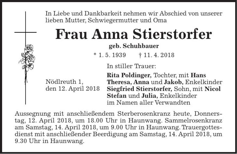 Traueranzeige Anna Stiersdorfer