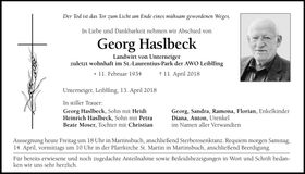 Traueranzeige Georg Haslbeck