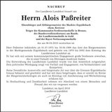 Traueranzeige Alois Paßreiter