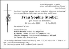Traueranzeige Sophie Stoiber