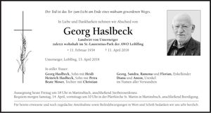 Traueranzeige Georg Haslbeck