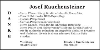 Traueranzeige Josef Rauchensteiner